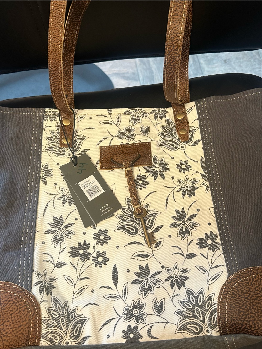 Myra Bag Black & Brown Floral Canvas Tote